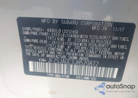 2018 Subaru Forester 2.5I Premium z USA, uszkodzony, nr VIN JF2SJAGC3JH520872